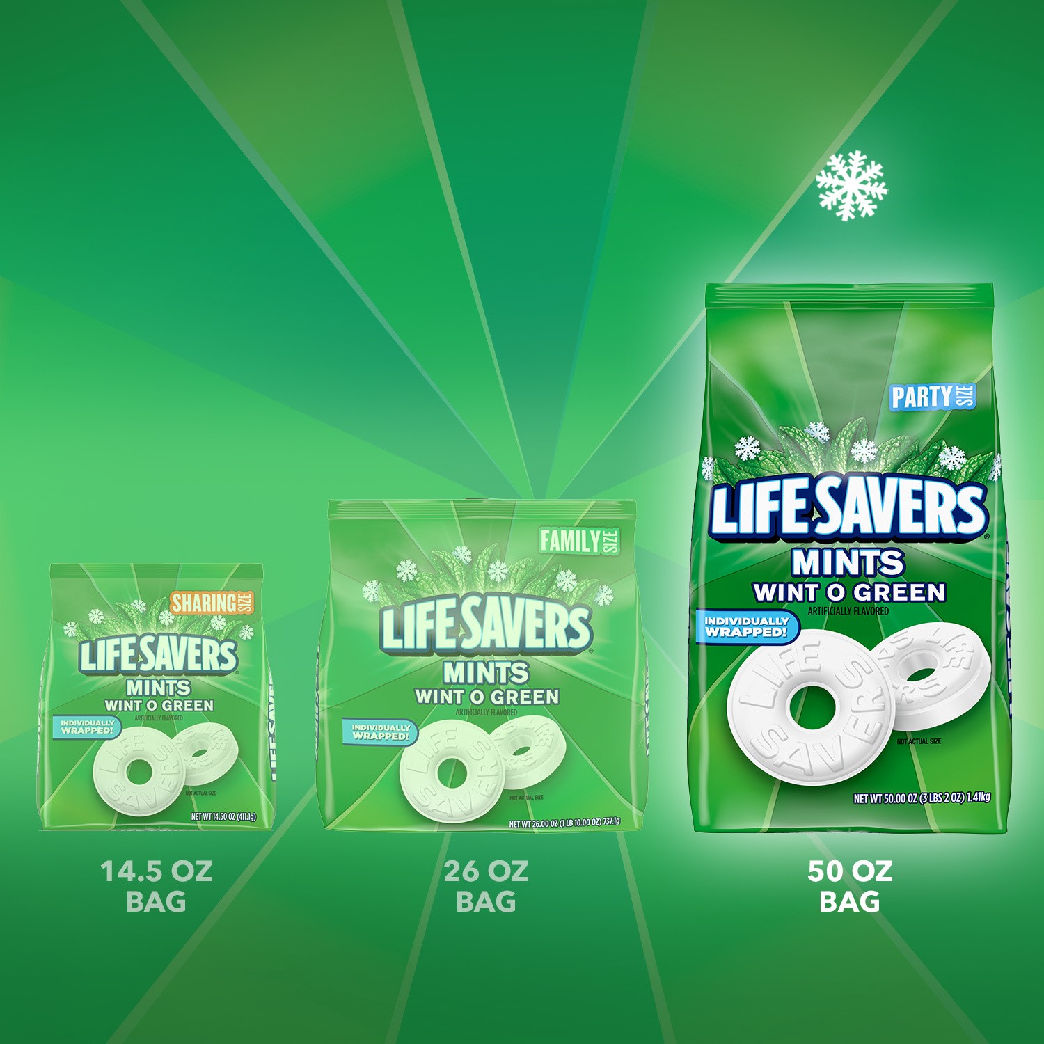 slide 6 of 8, LIFE SAVERS Wint-O-Green Breath Mints Hard Candy, Party Size, 50 oz Bag, 50 oz