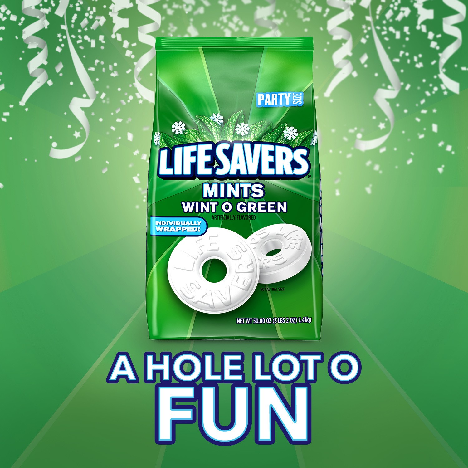 slide 2 of 8, LIFE SAVERS Wint-O-Green Breath Mints Hard Candy, Party Size, 50 oz Bag, 50 oz