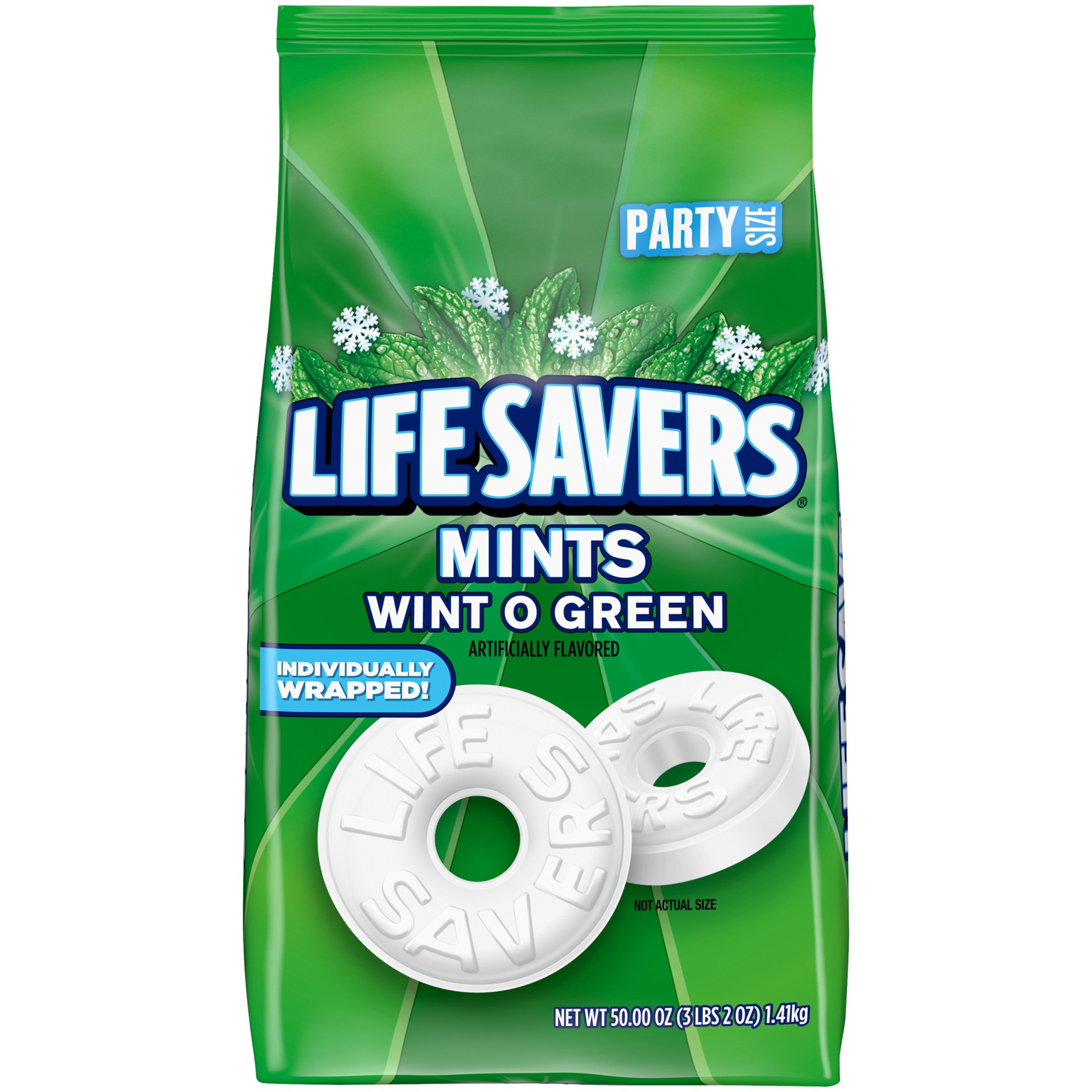 slide 1 of 8, LIFE SAVERS Wint-O-Green Breath Mints Hard Candy, Party Size, 50 oz Bag, 50 oz