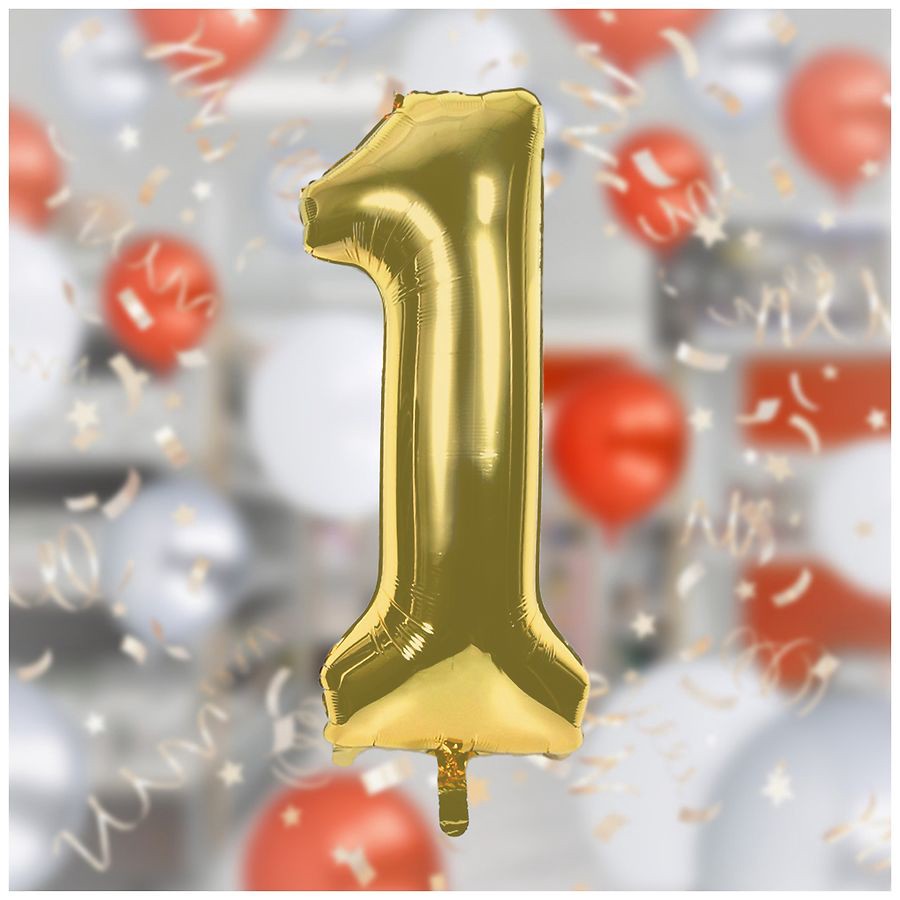 slide 2 of 4, Helium Inflated Balloon Number 1 White Gold 5.5x0.25x7.5, 1 ct