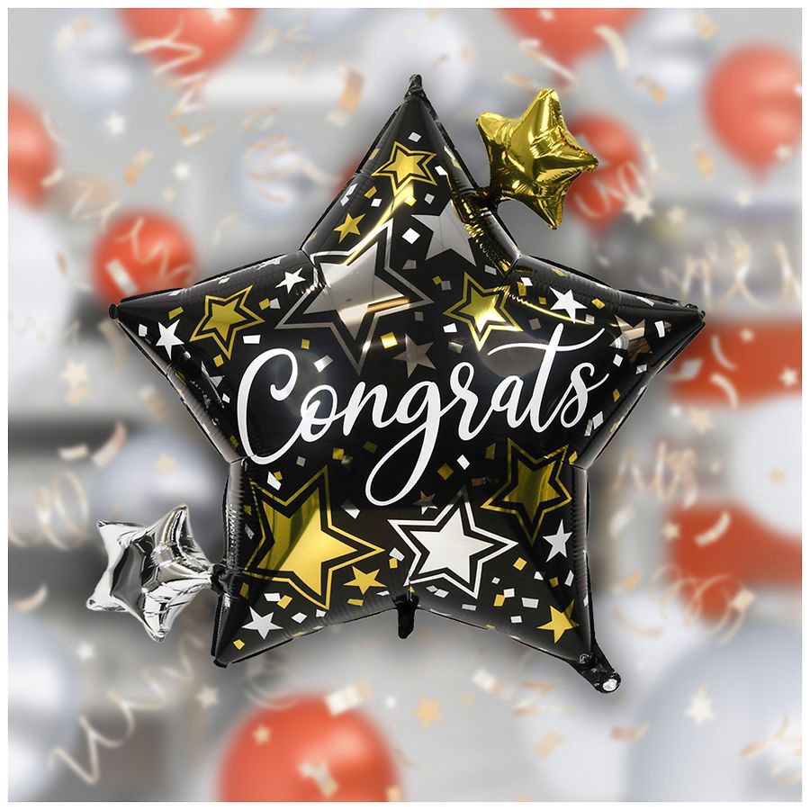 slide 2 of 4, Helium Inflated Balloon Congrats Stars 5.5x0.25x7.5, 1 ct