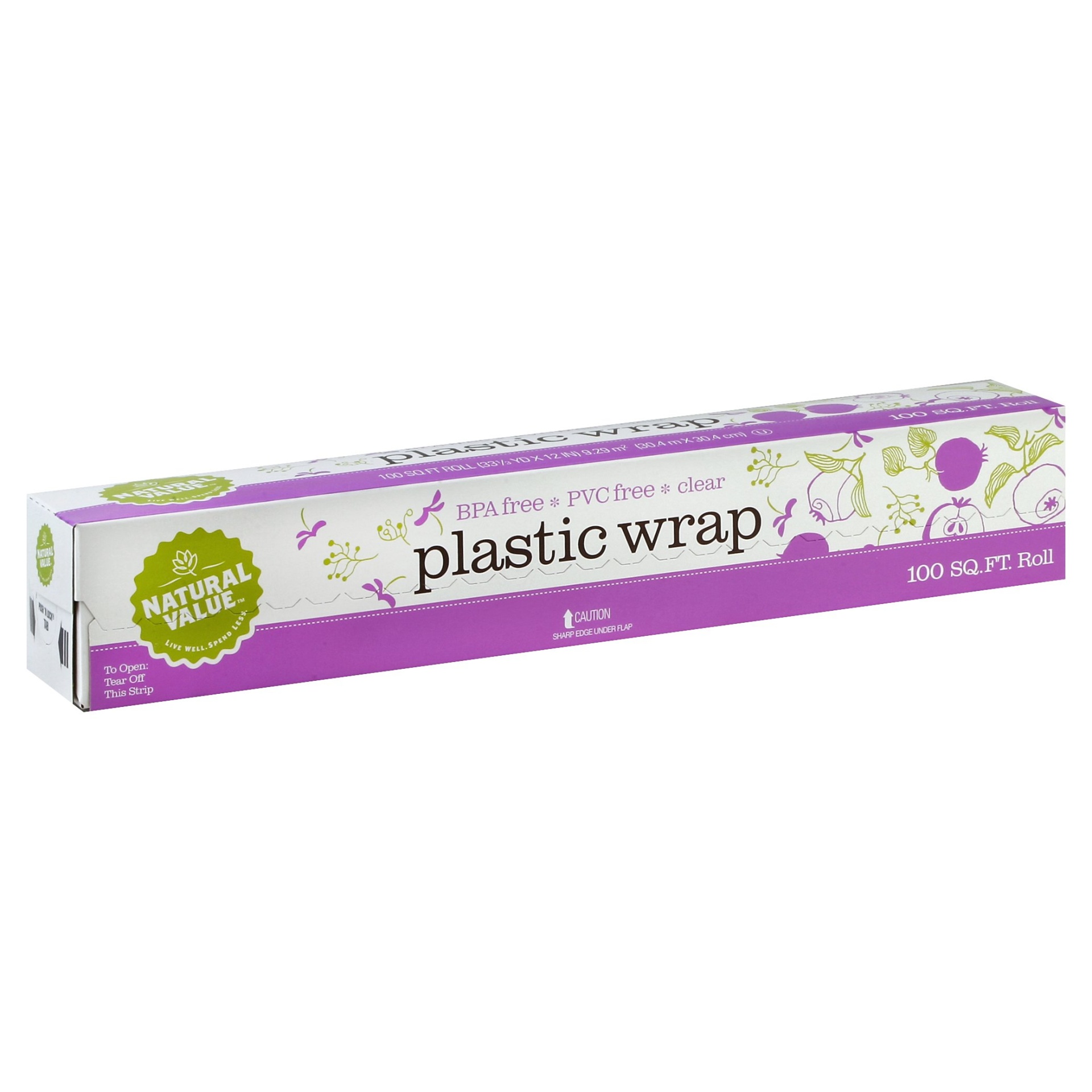 slide 1 of 4, Natural Value Plastic Wrap Clear, 100 sq ft