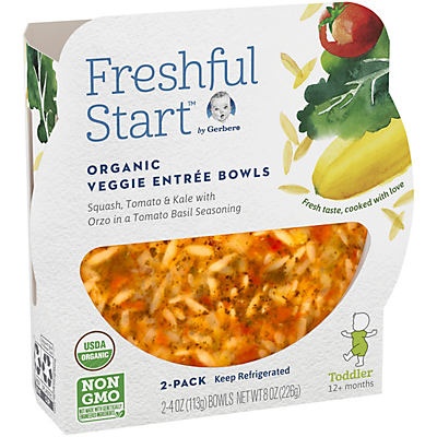 slide 1 of 1, Gerber Freshful Start Squash, Tomato & Kale with Orzo in a Tomato Basil Seasoning Veggie Entree Bowl 2 pk, 4 oz