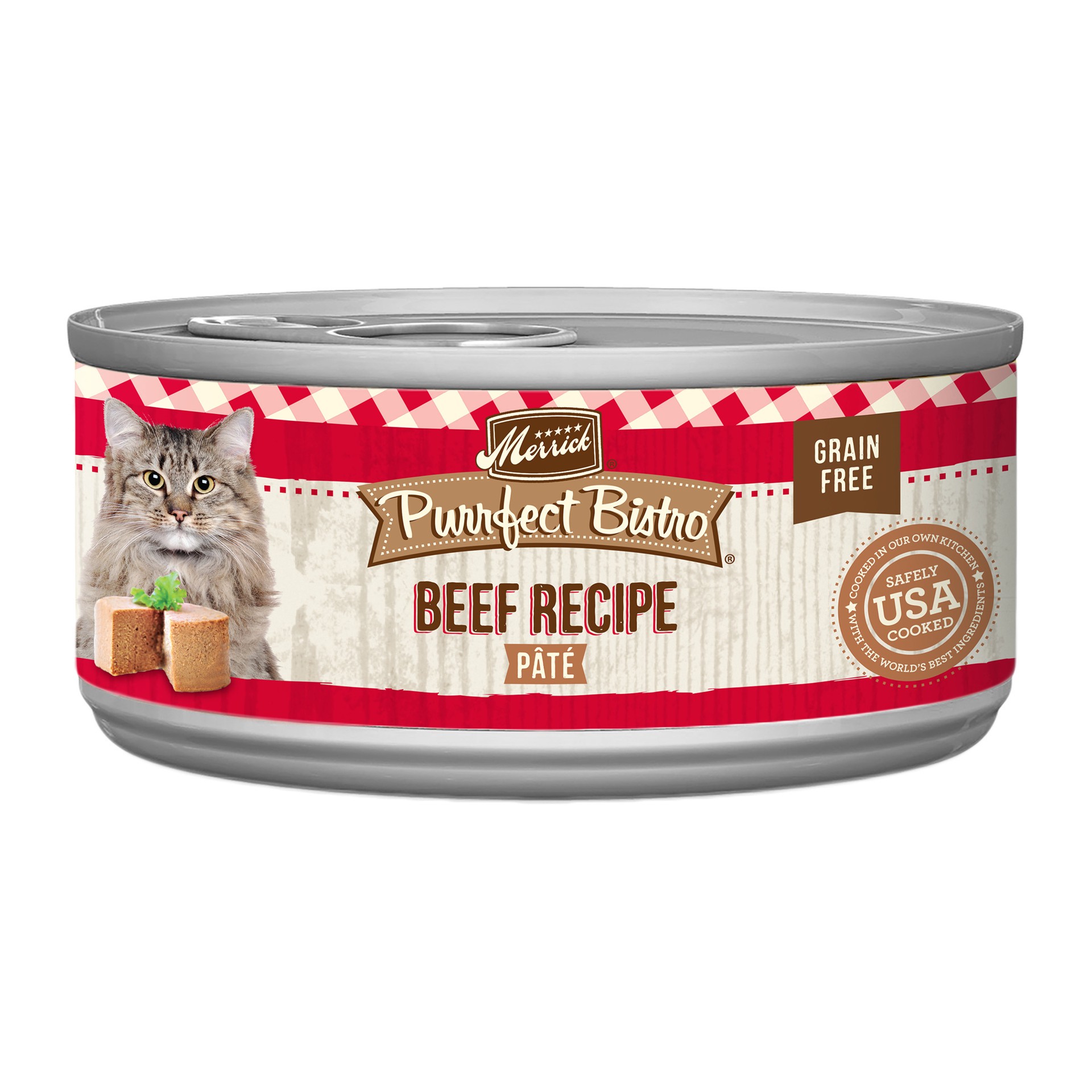 slide 1 of 4, Merrick Purrfect Bistro Grain Free Premium Soft Canned Pate Adult Wet Cat Food, High Protein Beef Recipe, 3 oz