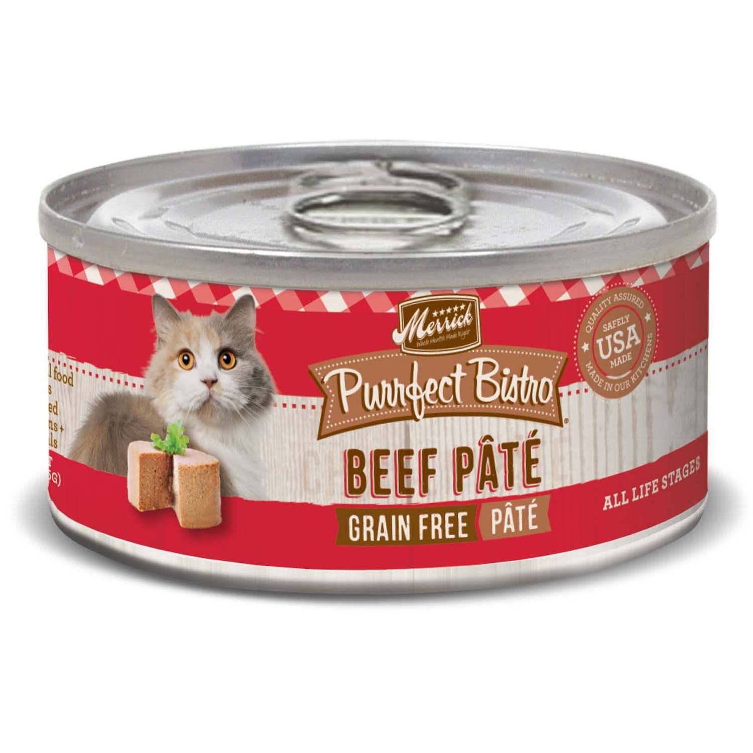 slide 1 of 1, Merrick Purrfect Bistro Grain Free Beef Pate Canned Cat Food, 3 oz