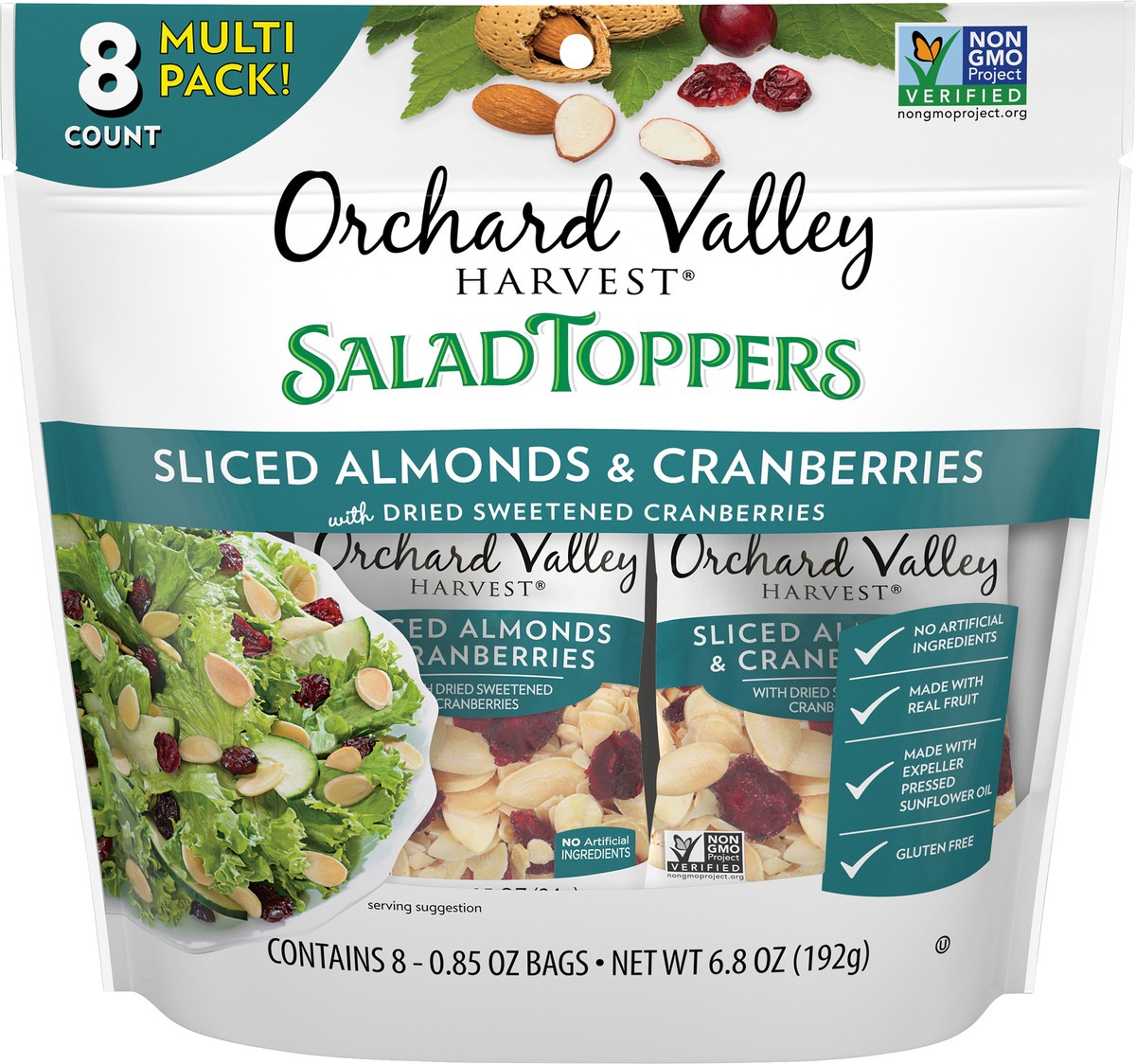 slide 14 of 14, Orchard Valley Harvest Salad Toppers Sliced Almonds & Cranberries Multi Pack 8-0.85 oz. Bags, 6.8 oz