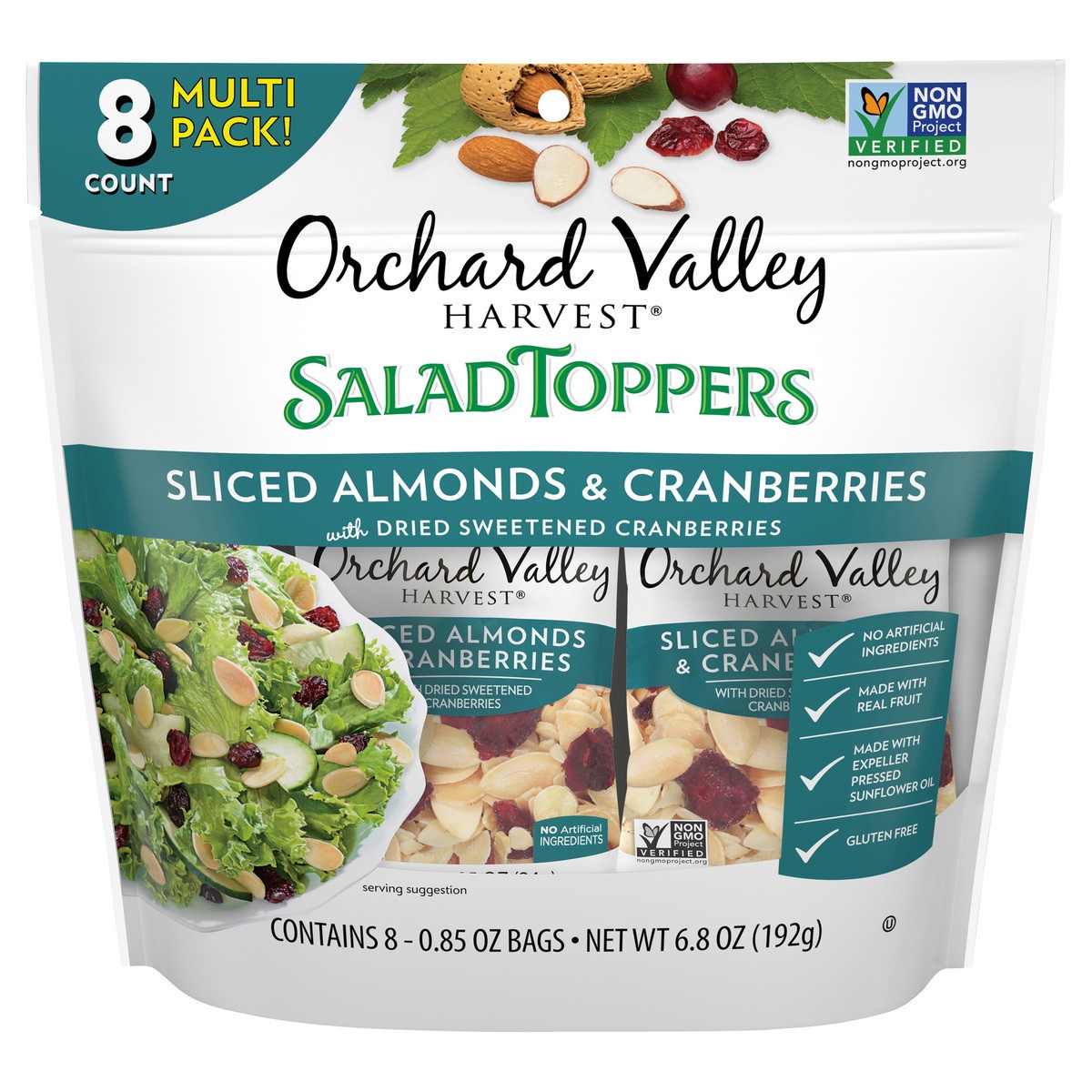 slide 4 of 14, Orchard Valley Harvest Salad Toppers Sliced Almonds & Cranberries Multi Pack 8-0.85 oz. Bags, 6.8 oz