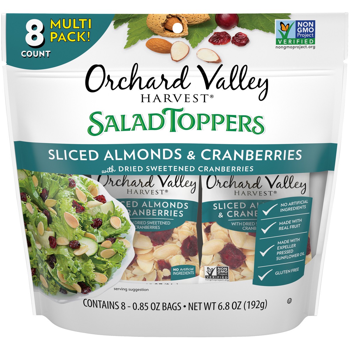 slide 1 of 14, Orchard Valley Harvest Salad Toppers Sliced Almonds & Cranberries Multi Pack 8-0.85 oz. Bags, 6.8 oz