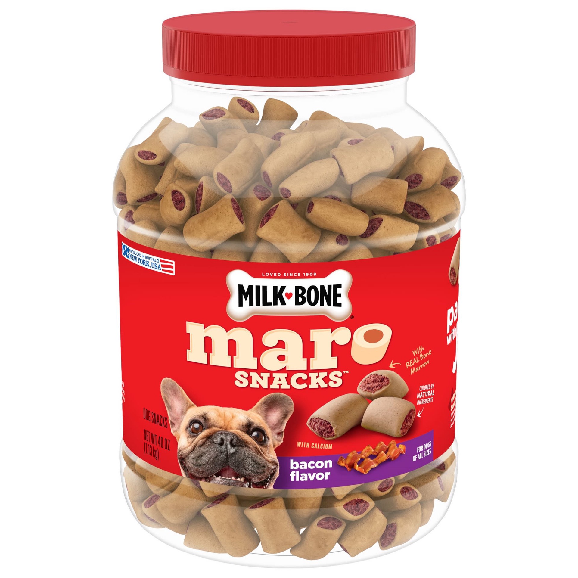 slide 1 of 19, Milk-Bone Marosnacks Bacon Flavor Dog Snacks with Real Bone Marrow 1 40 oz, 40 oz