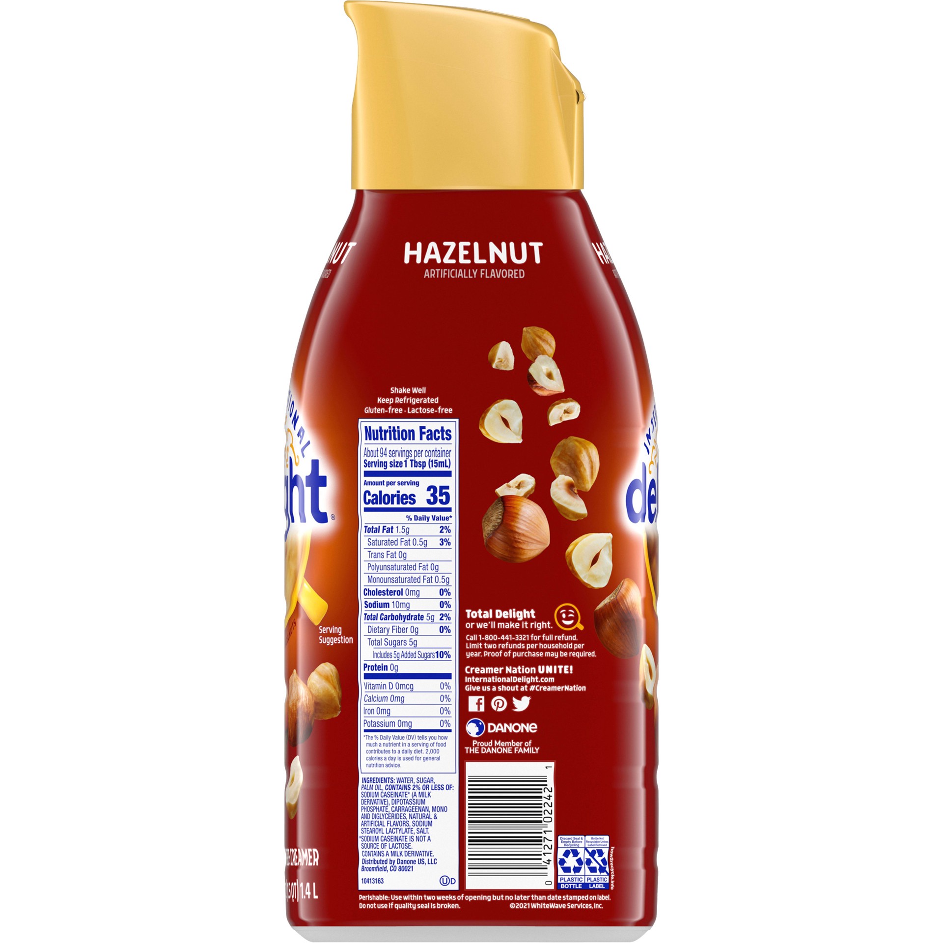 slide 3 of 5, International Delight Coffee Creamer, Hazelnut, Refrigerated Flavored Creamer, 48 FL OZ Bottle, 48 fl oz