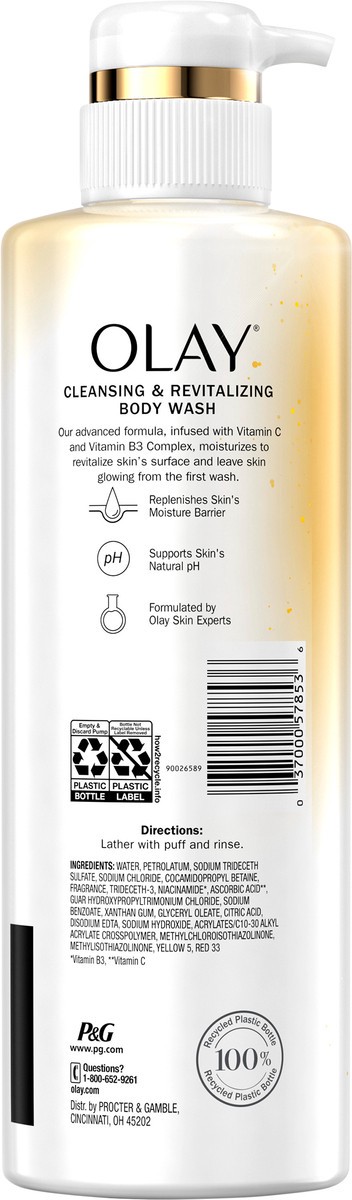 slide 2 of 3, Olay Cleansing & Nourishing Body Wash with Vitamin B3 and Vitamin C, 17.9 fl oz, 17.90 fl oz