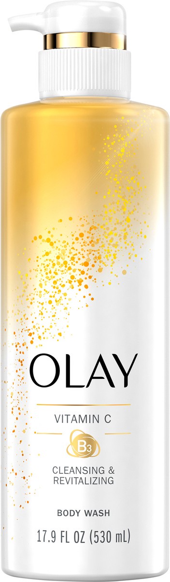 slide 3 of 3, Olay Cleansing & Nourishing Body Wash with Vitamin B3 and Vitamin C, 17.9 fl oz, 17.90 fl oz