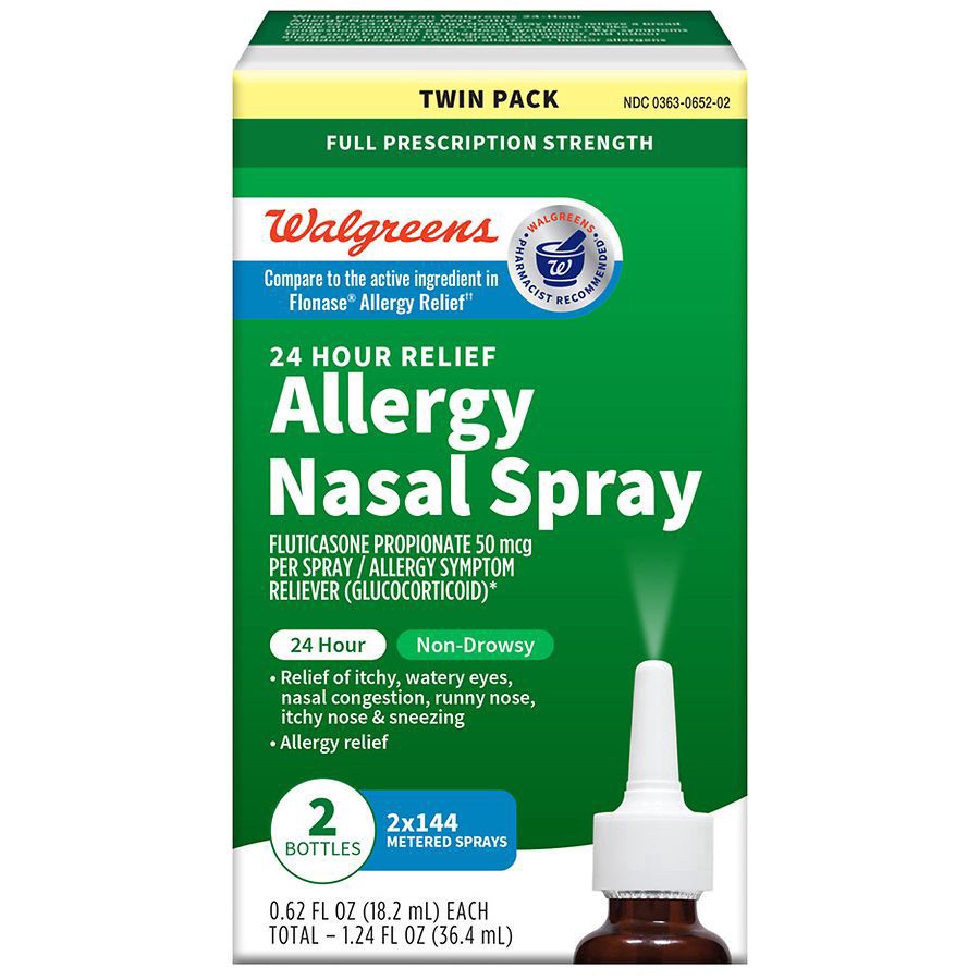 slide 1 of 5, Walgreens Fluticasone Allergy Nasal Spray, 0.62 fl oz x 2 ct