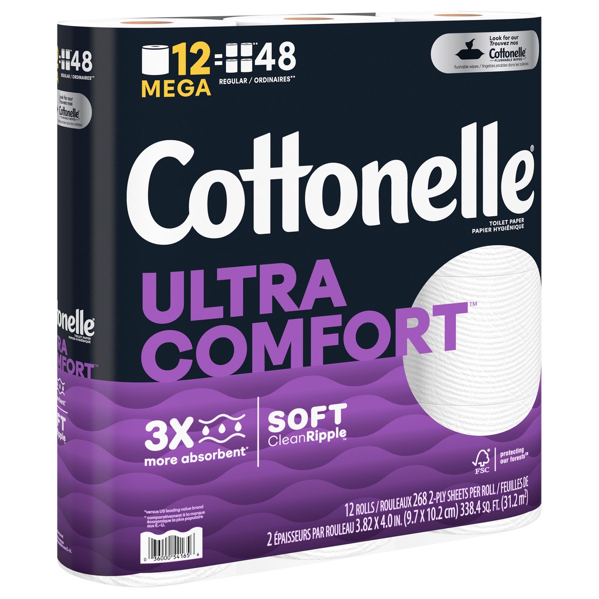 slide 9 of 9, Cottonelle Ultra Comfort Toilet Paper, Strong Toilet Tissue, 12 Mega Rolls (12 Mega Rolls = 48 Regular Rolls), 268 Sheets per Roll, 12 ct