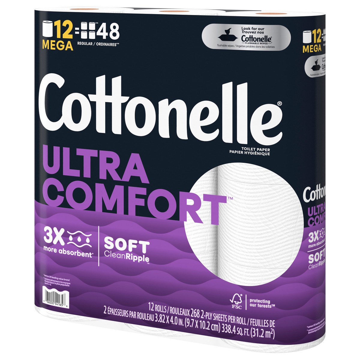 slide 8 of 9, Cottonelle Ultra Comfort Toilet Paper, Strong Toilet Tissue, 12 Mega Rolls (12 Mega Rolls = 48 Regular Rolls), 268 Sheets per Roll, 12 ct