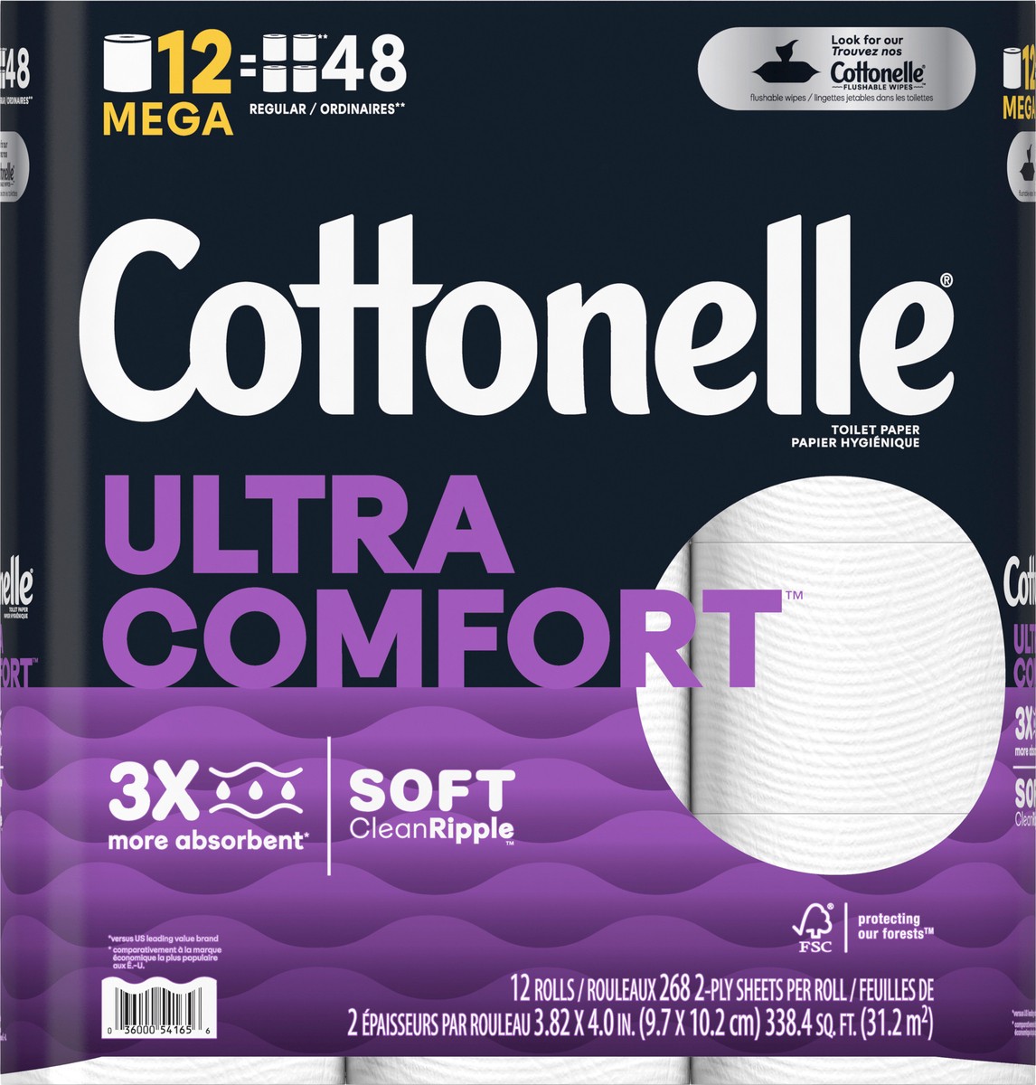 slide 6 of 9, Cottonelle Ultra Comfort Toilet Paper, Strong Toilet Tissue, 12 Mega Rolls (12 Mega Rolls = 48 Regular Rolls), 268 Sheets per Roll, 12 ct