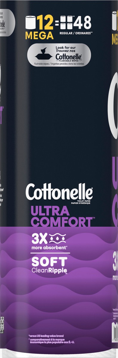 slide 4 of 9, Cottonelle Ultra Comfort Toilet Paper, Strong Toilet Tissue, 12 Mega Rolls (12 Mega Rolls = 48 Regular Rolls), 268 Sheets per Roll, 12 ct