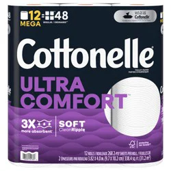 Cottonelle Ultra Comfort Toilet Paper, Strong Toilet Tissue, 12 Mega Rolls (12 Mega Rolls = 48 Regular Rolls), 268 Sheets per Roll