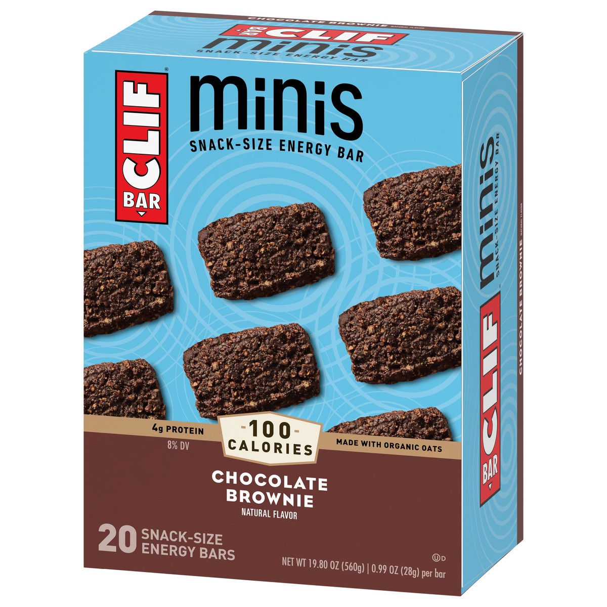 slide 3 of 9, CLIF BAR Minis - Chocolate Brownie Flavor - Made with Organic Oats - 4g Protein - Non-GMO - Plant Based - Snack-Size Energy Bars - 0.99 oz. (20 Pack), 20 ct