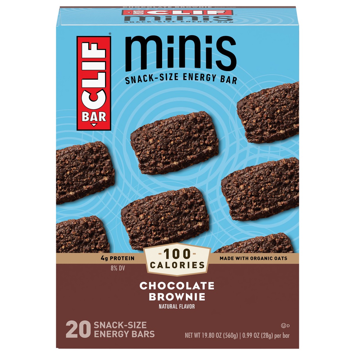 slide 1 of 9, CLIF BAR Minis - Chocolate Brownie Flavor - Made with Organic Oats - 4g Protein - Non-GMO - Plant Based - Snack-Size Energy Bars - 0.99 oz. (20 Pack), 20 ct