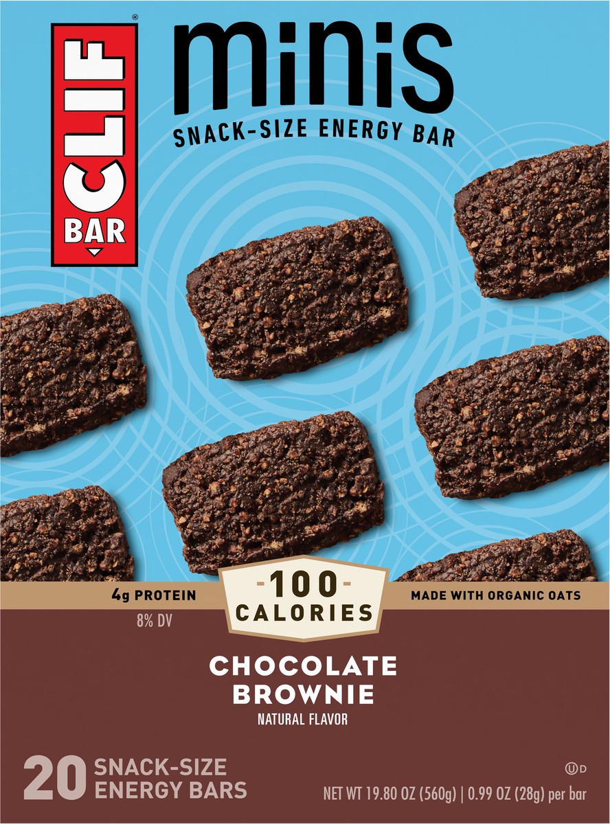 slide 6 of 9, CLIF BAR Minis - Chocolate Brownie Flavor - Made with Organic Oats - 4g Protein - Non-GMO - Plant Based - Snack-Size Energy Bars - 0.99 oz. (20 Pack), 20 ct