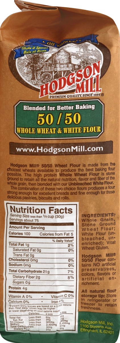 slide 3 of 5, Hodgson Mill Flour, 50/50, Whole Wheat & White, Old Fashioned, 5 lb