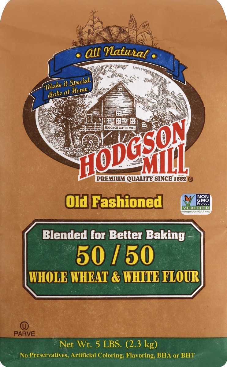 slide 5 of 5, Hodgson Mill Flour, 50/50, Whole Wheat & White, Old Fashioned, 5 lb