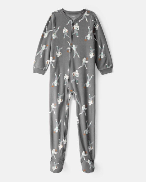 slide 1 of 2, Carter's Boys Football Print Loose Fit Long-Sleeve Zip-Up 1-Piece Pajamas Multi 8, 1 ct
