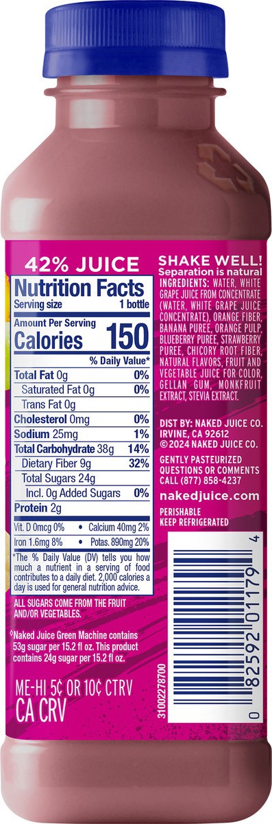slide 2 of 11, Naked Juice Lower Sugar, Berrylicious, 15.2 Fl Oz Bottle, 15.20 fl oz