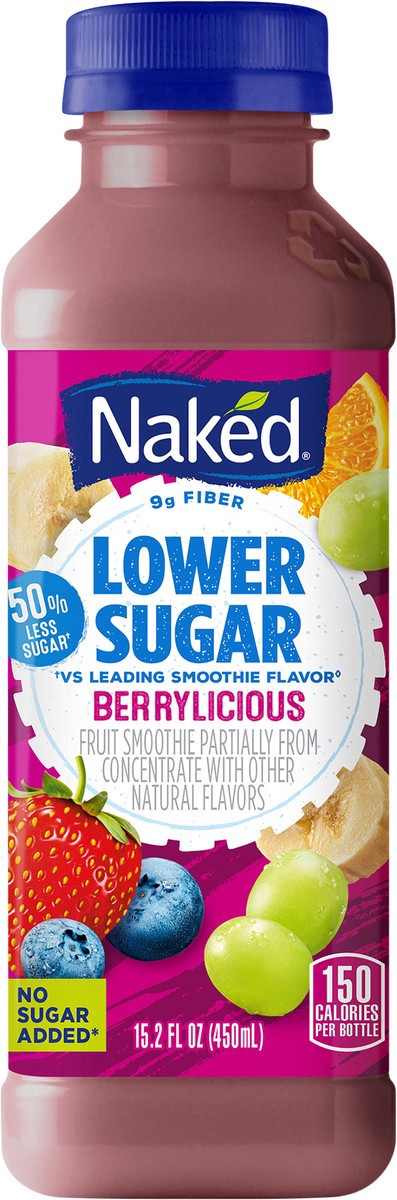 slide 10 of 11, Naked Juice Lower Sugar, Berrylicious, 15.2 Fl Oz Bottle, 15.20 fl oz
