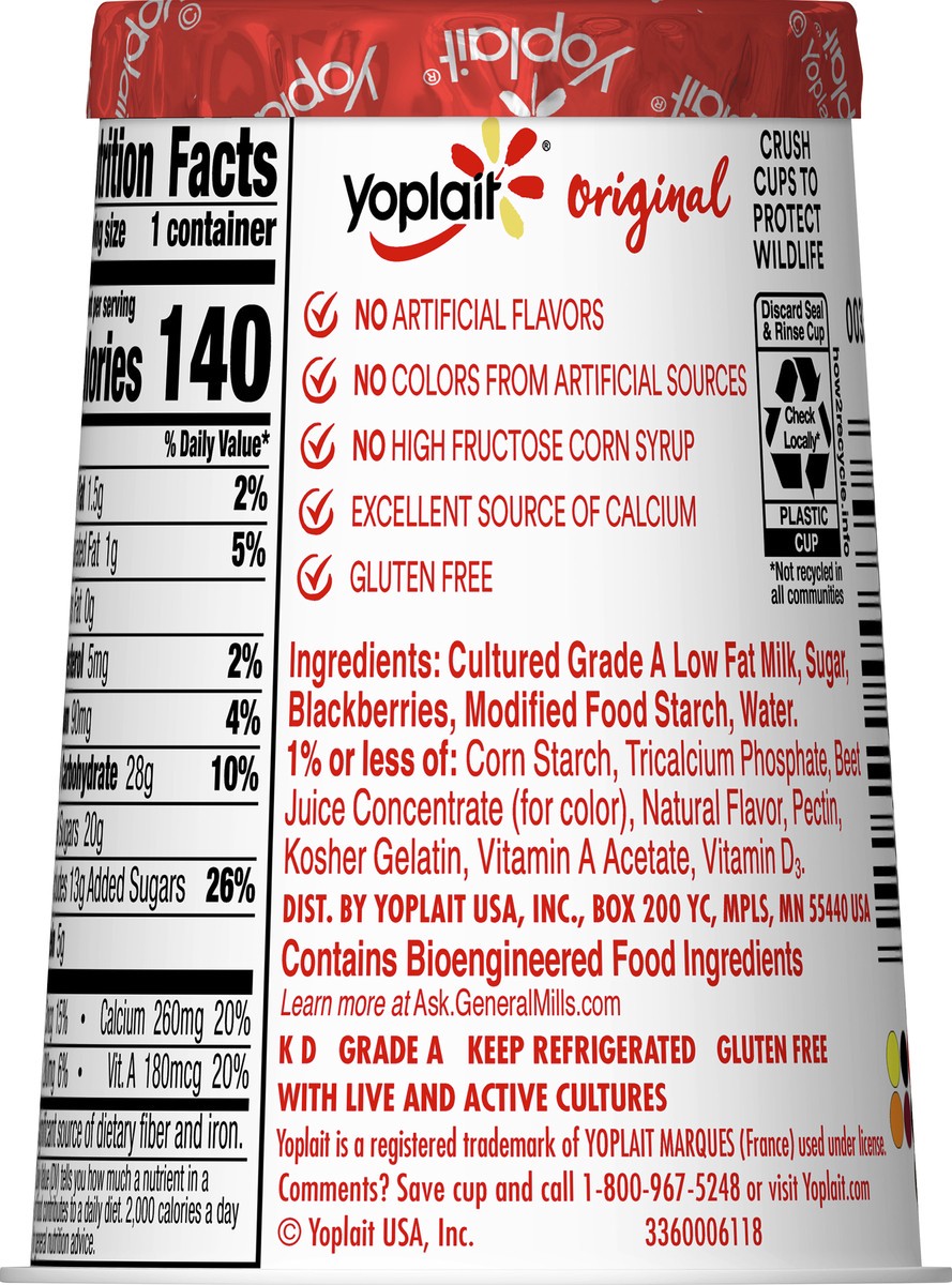 slide 6 of 9, Yoplait Original Blackberry Harvest Low Fat Yogurt, 6 oz Yogurt Cup, 6 oz