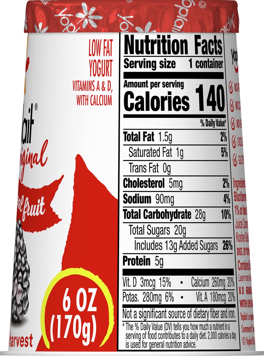 slide 7 of 9, Yoplait Original Blackberry Harvest Low Fat Yogurt, 6 oz Yogurt Cup, 6 oz