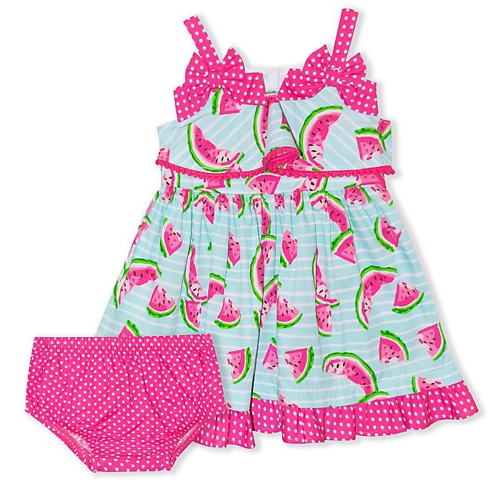 slide 1 of 1, Nannette Baby Nannette Aqua watermelon print poplin dress, 1 ct