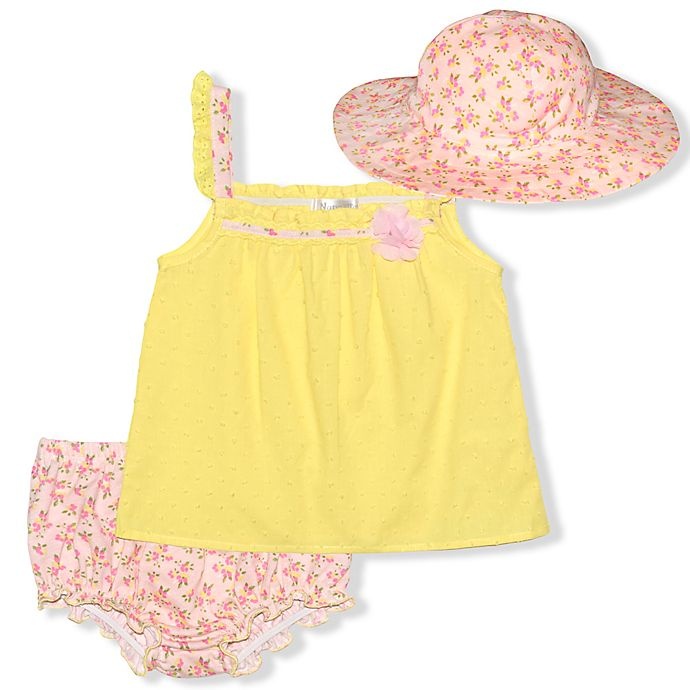 slide 1 of 1, Nannette Baby Nannette Yellow swiss dot dress with matching hat, 1 ct