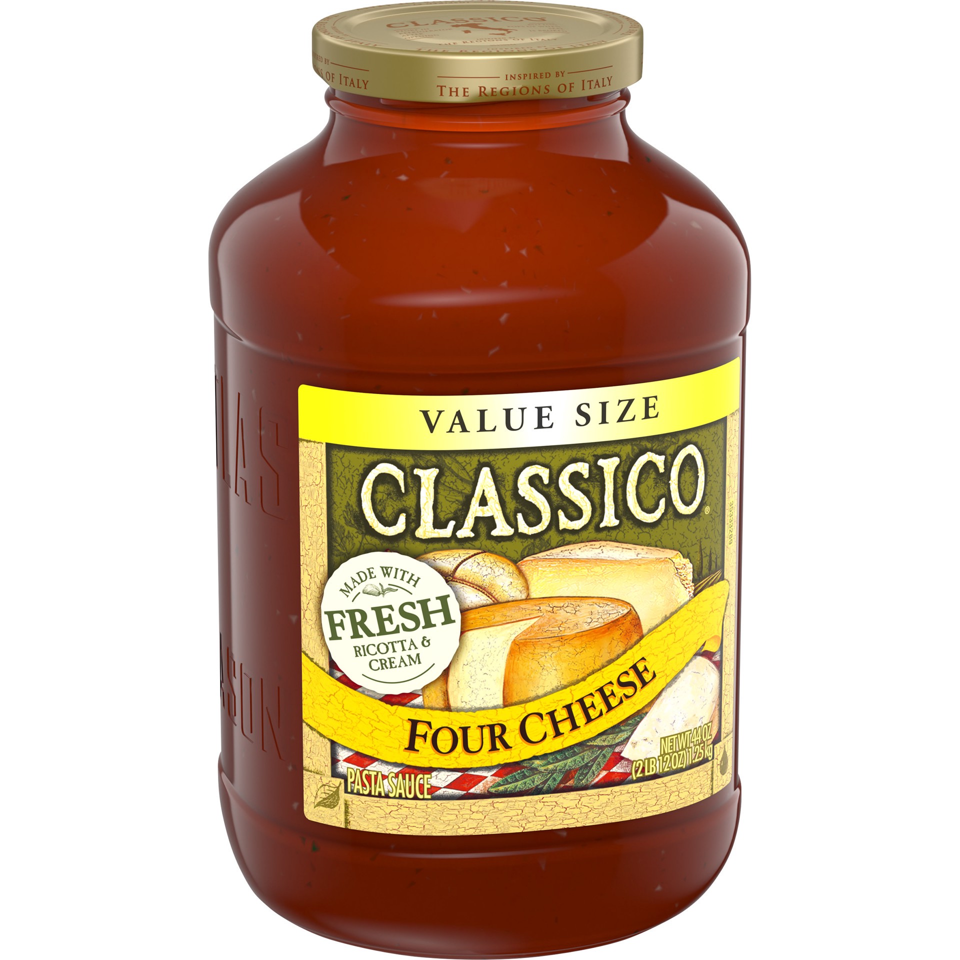 slide 2 of 5, Classico Four Cheese Pasta Sauce Value Size Jar, 44 oz