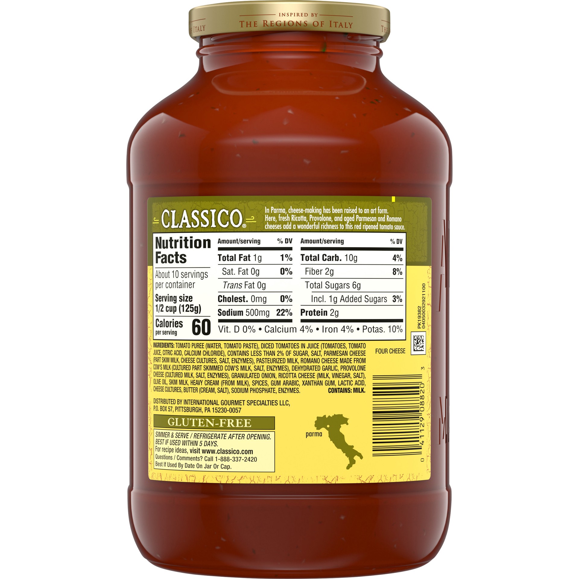 slide 5 of 5, Classico Four Cheese Pasta Sauce Value Size Jar, 44 oz