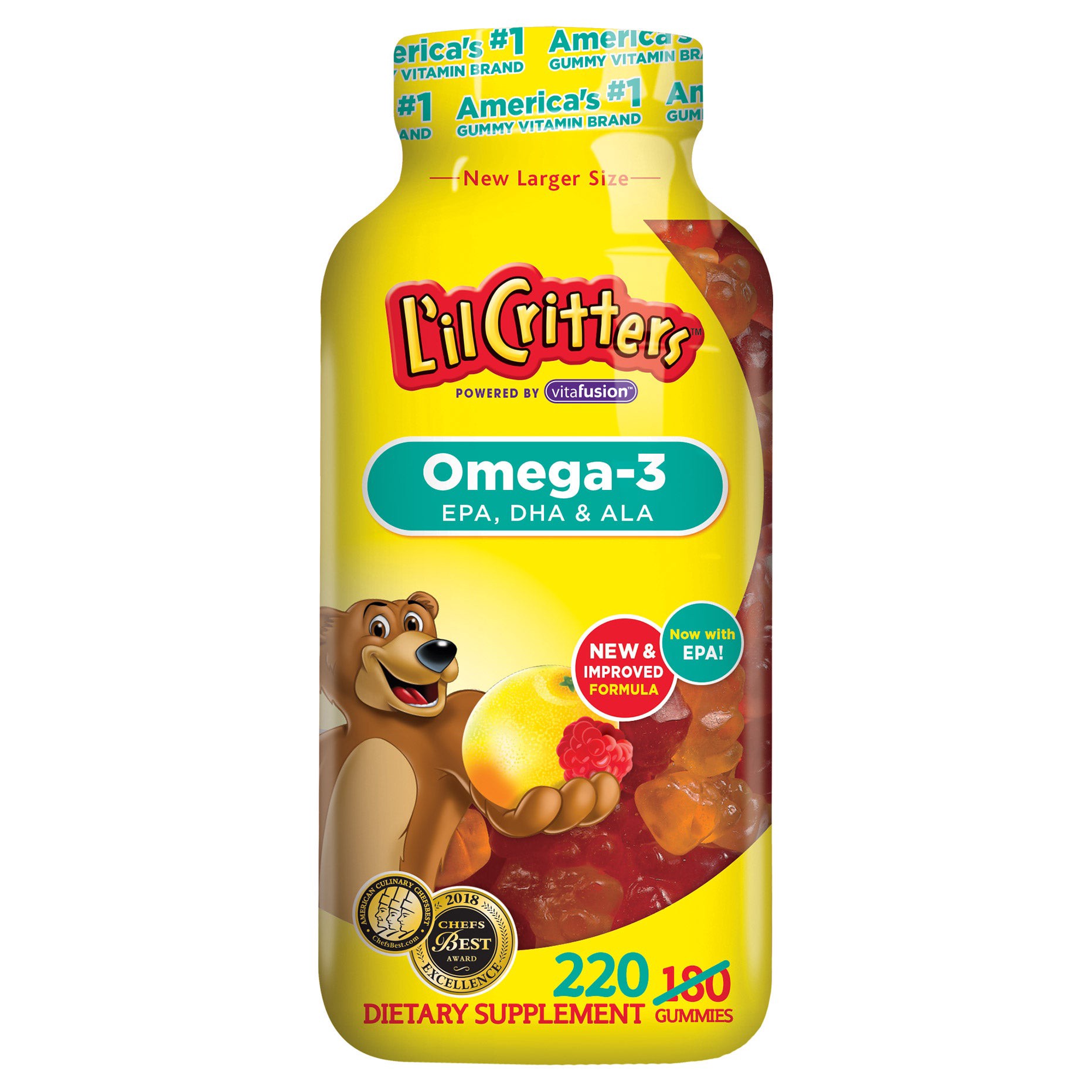 slide 1 of 5, L’il Critters Omega-3 DHA, 220 Gummies, 