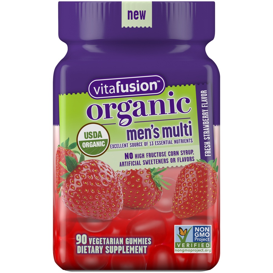 slide 1 of 4, Vitafusion Organic Men's Multivitamin Gummies - Berry, 90 ct