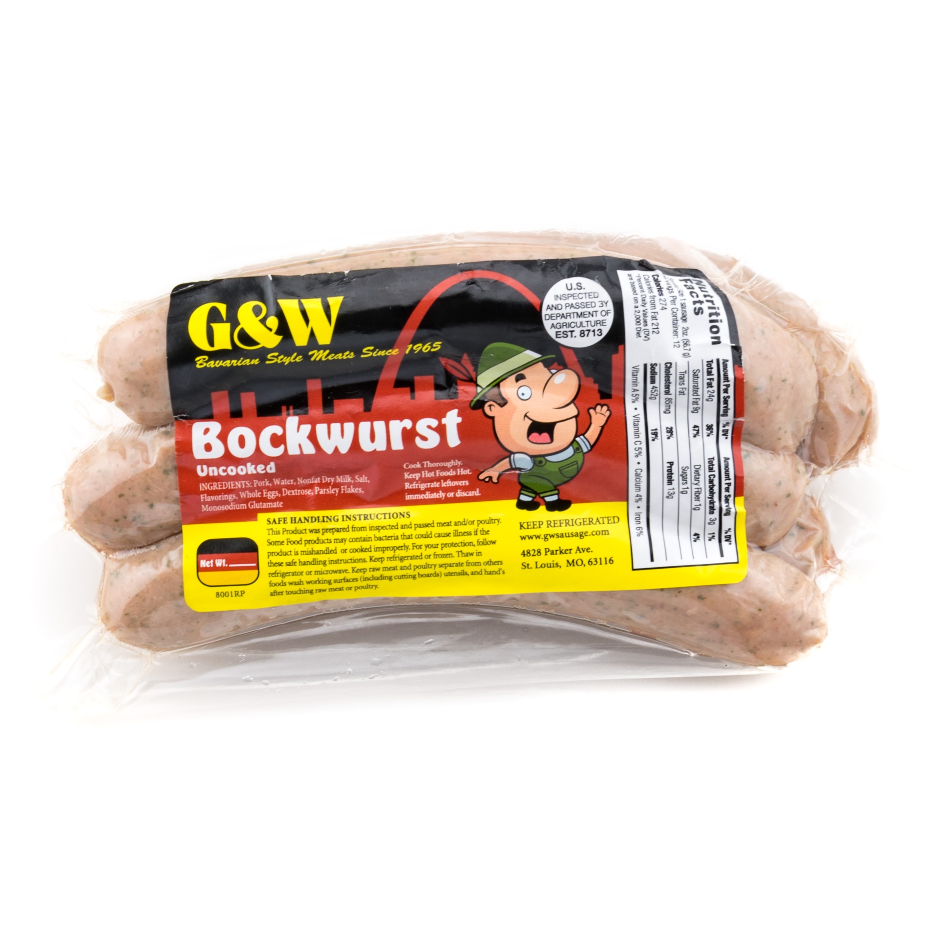 slide 1 of 1, G&W Smoked Beef Pork Bockwurst Links, per lb