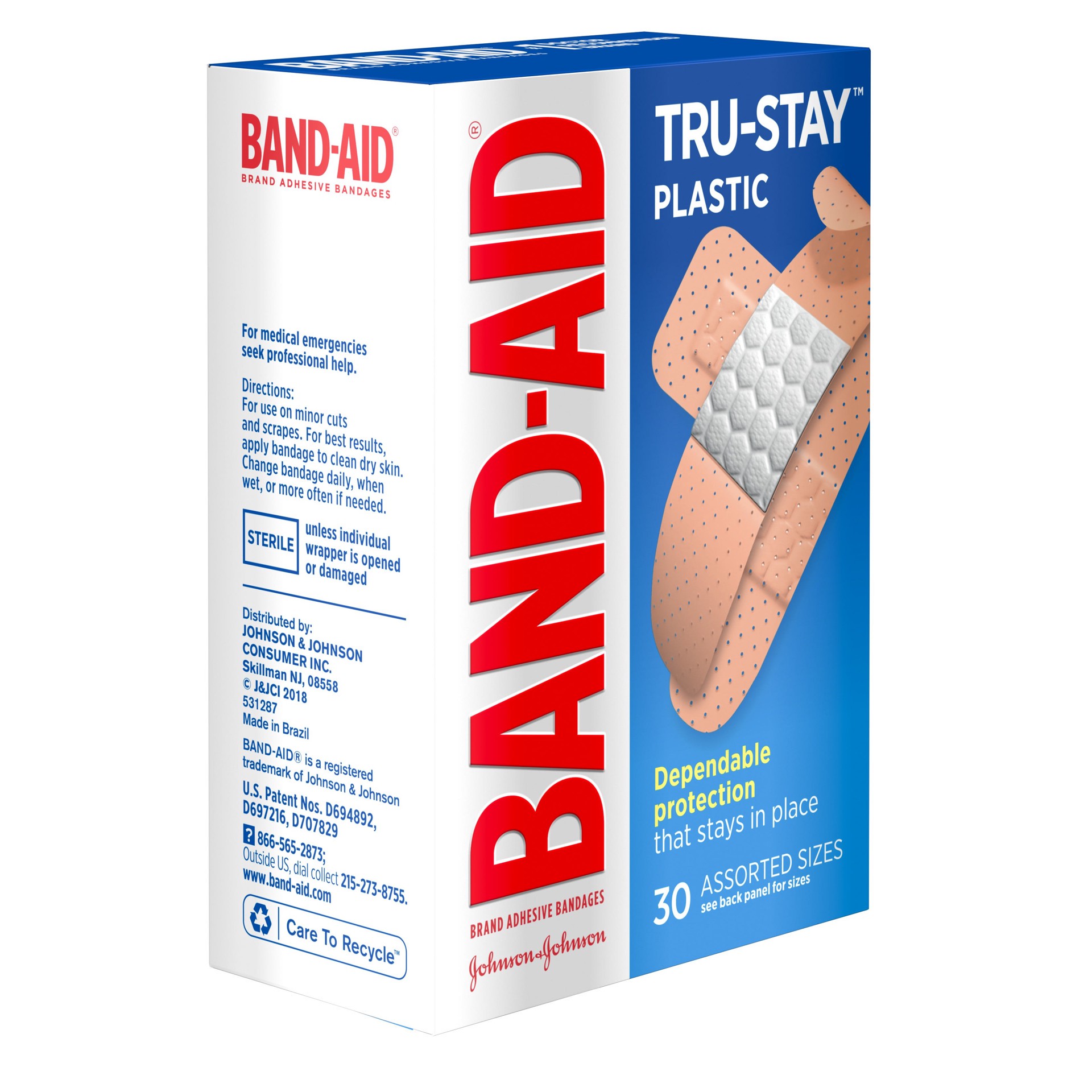 slide 5 of 7, BAND-AID Tru-Stay Plastic Strips Adhesive Bandages for First Aid & Wound Protection, Sterile Individually Wrapped Wound Care Bandages for Minor Cuts & Scrapes, Assorted Sizes, 30 ct, 30 ct