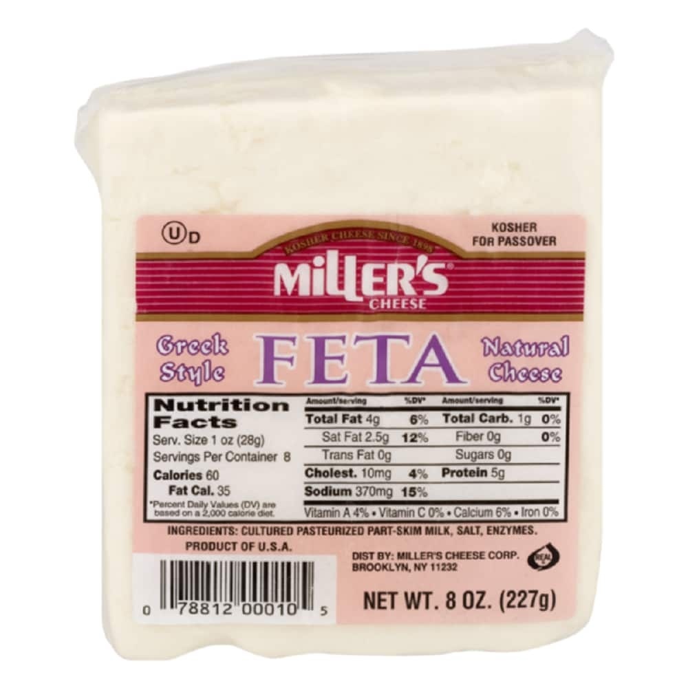 slide 1 of 1, Miller's Greek Style Natural Feta Cheese, 8 oz