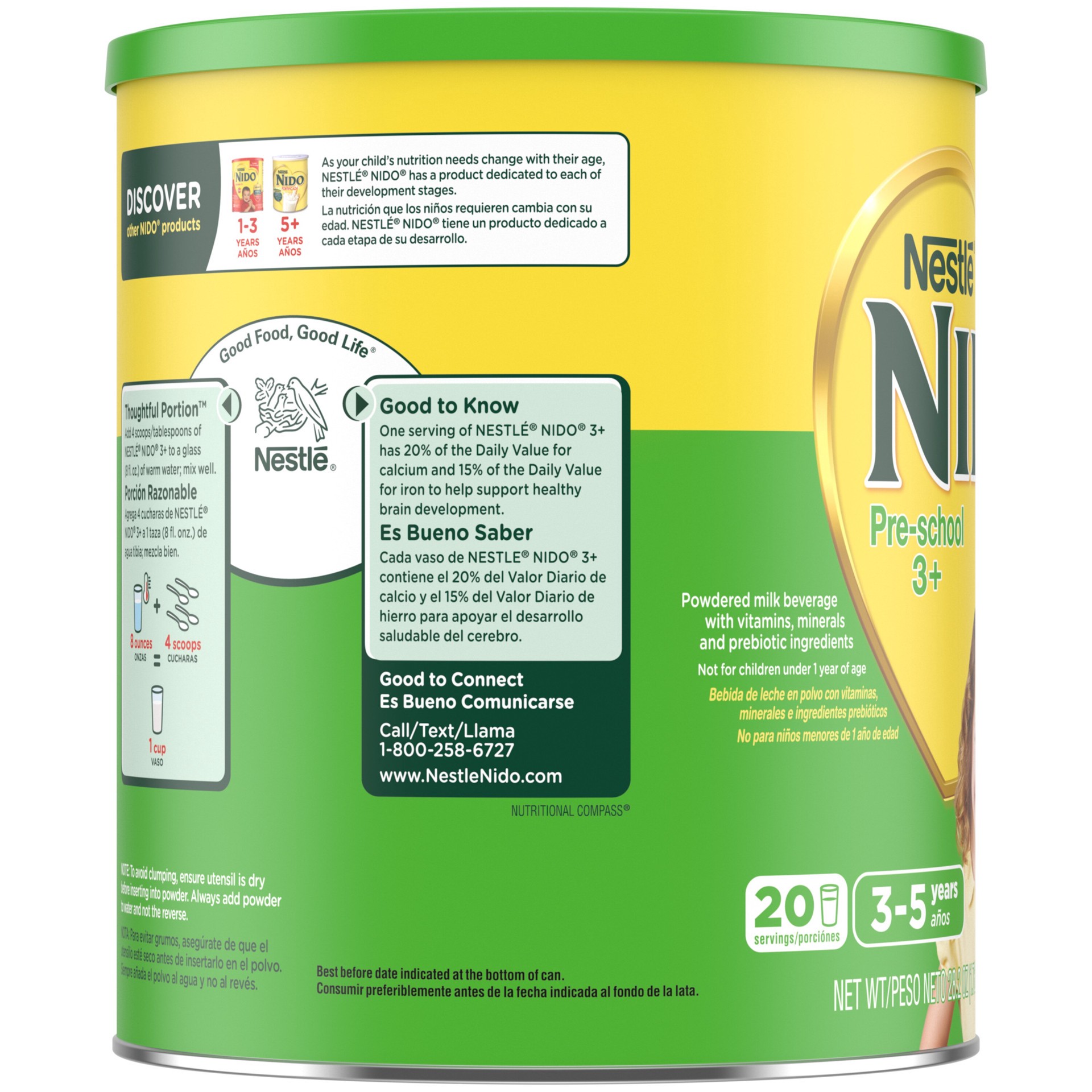 slide 2 of 9, Nido Nestlé NIDO Kinder Toddler Milk Beverage Powder Mix, 2 + Years, 23 Servings per Container, 138 Total Servings, 6x800g (4,800g), 1.76 lb