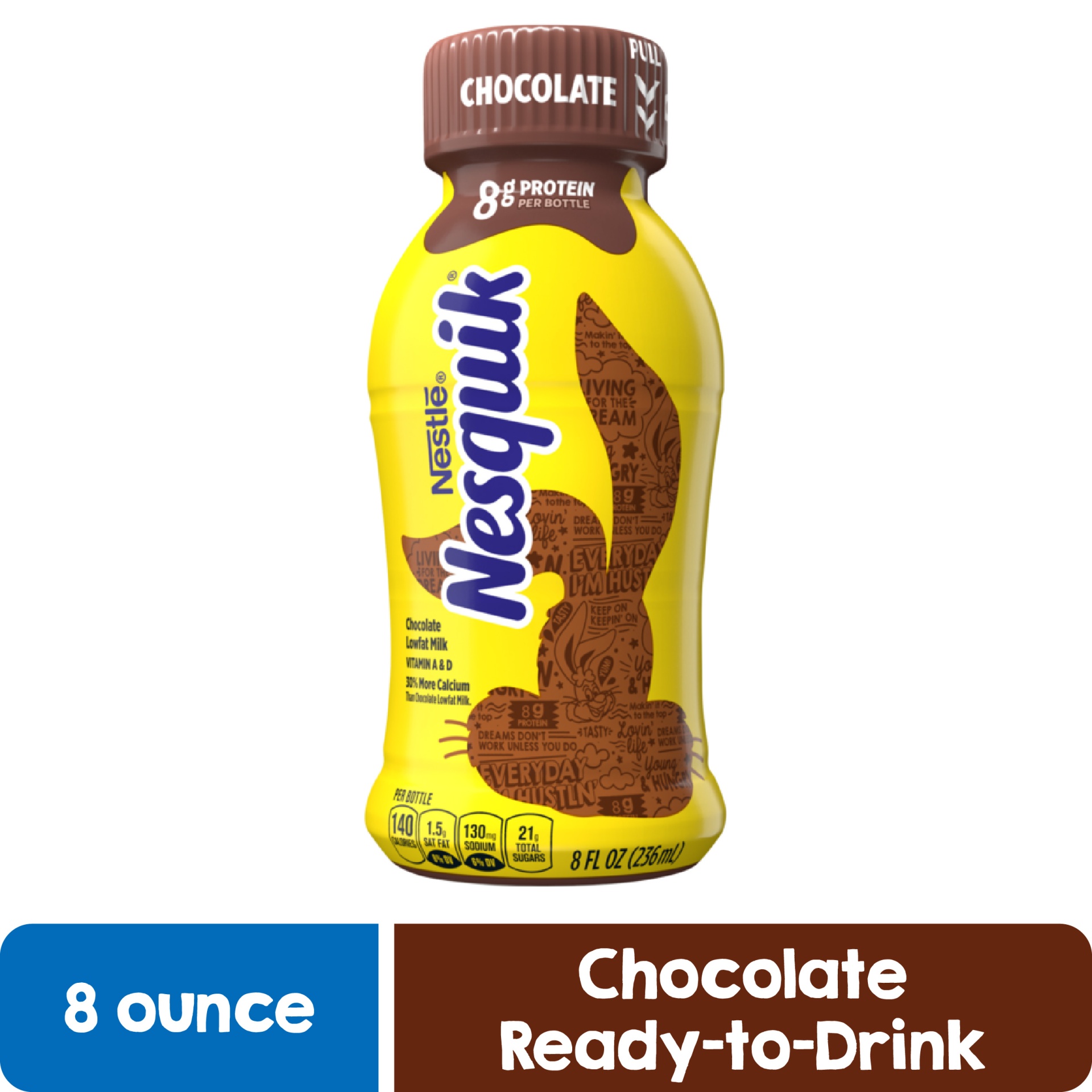 slide 1 of 3, Nesquik Nesquick 1% Chocolate Milk / Bottles, 6 ct, 8 fl oz