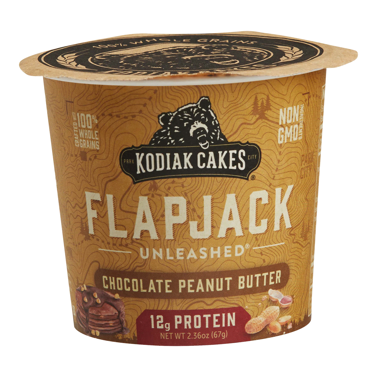 slide 1 of 2, Kodiak Cakes Unleashed Chocolate Peanut Butter Flapjack On The Go , 2 oz