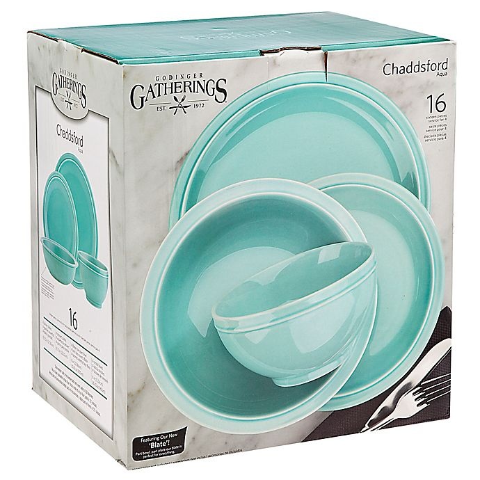 slide 2 of 2, Godinger Chaddsford Dinnerware Set - Aqua, 16 ct