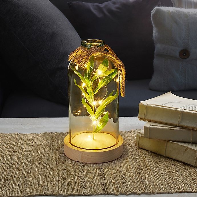 slide 3 of 3, Elements LED Glass Bottle with Faux Greenery, 10 in