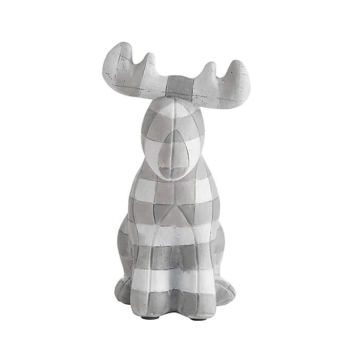 slide 1 of 2, Elements Plaid Deer Bookend - White/Grey, 1 ct