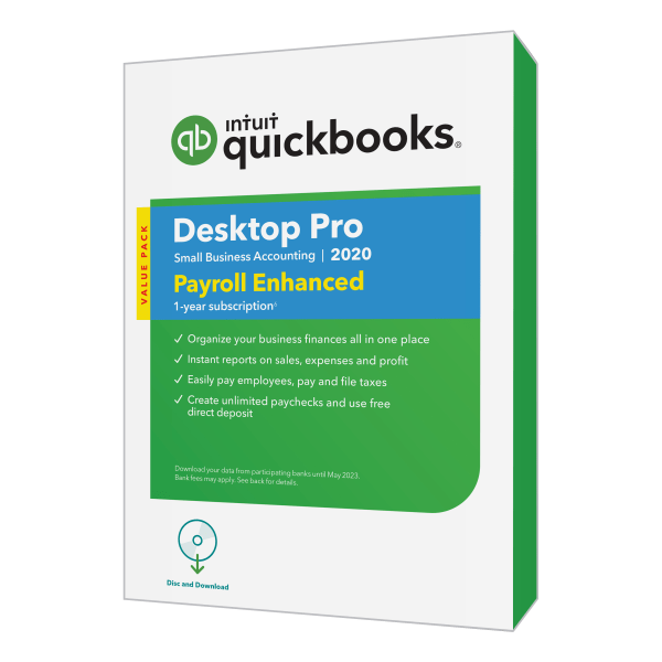 slide 1 of 1, QuickBooks Desktop Pro With Payroll 2020, 1-Year Subscription, Traditional Disc, 1 ct
