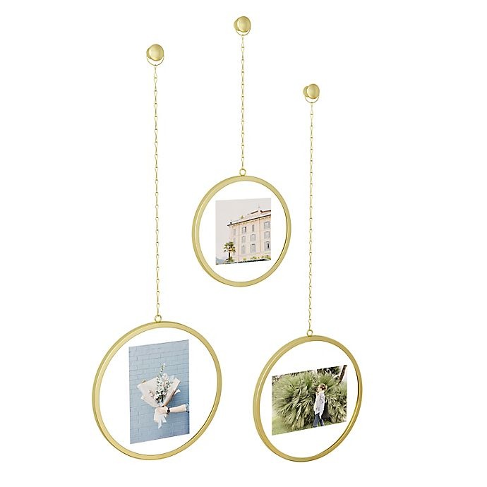 slide 3 of 5, Umbra Fotochain Circular Hanging Photo Frames on Chains - Brass, 3 ct