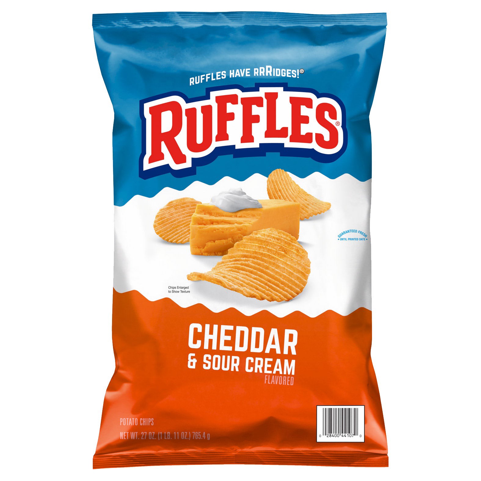 slide 1 of 1, Frito Lay (Lays) Ruffles Potato Chips, Cheddar & Sour Cream, 27 oz, 